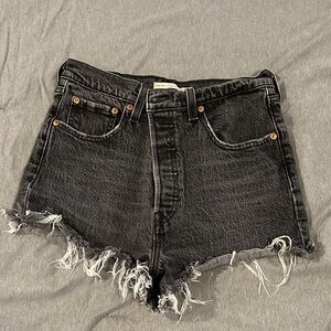 Levi's Black Frayed Hem Jean Shorts